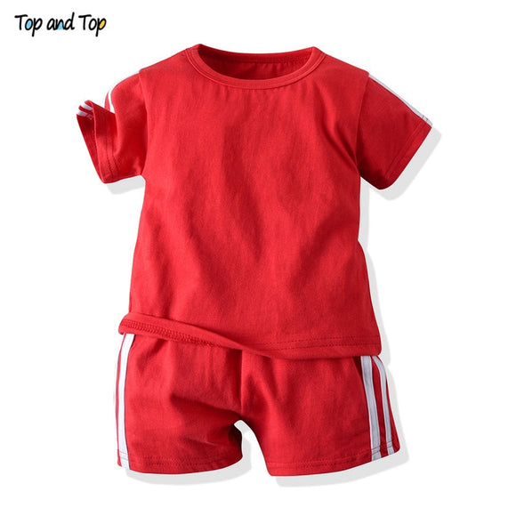 Top and Top Summer Unisex Baby Casual Clothes Set Cotton Short Sleeve Tshirt+Shorts 2Pcs Suit Striped Style Tracksuit Bebes