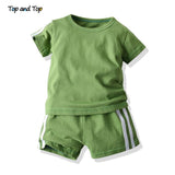 Top and Top Summer Unisex Baby Casual Clothes Set Cotton Short Sleeve Tshirt+Shorts 2Pcs Suit Striped Style Tracksuit Bebes