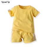 Top and Top Summer Unisex Baby Casual Clothes Set Cotton Short Sleeve Tshirt+Shorts 2Pcs Suit Striped Style Tracksuit Bebes