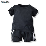 Top and Top Summer Unisex Baby Casual Clothes Set Cotton Short Sleeve Tshirt+Shorts 2Pcs Suit Striped Style Tracksuit Bebes