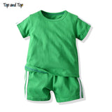 Top and Top Summer Unisex Baby Casual Clothes Set Cotton Short Sleeve Tshirt+Shorts 2Pcs Suit Striped Style Tracksuit Bebes