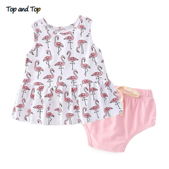 Top and Top Summer Baby Girl Clothing Set Sleeveless Cartoon Printed Pattern Dress T-shirt+Underwear Shorts Newborn Girl Clothes