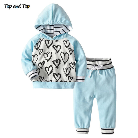 Top and Top Spring Autumn Fashion Baby Girl Clothing Set Heart Shape Hoodies Sweatshirt+Trousers 2Pcs Girls Casual Clothes Suit